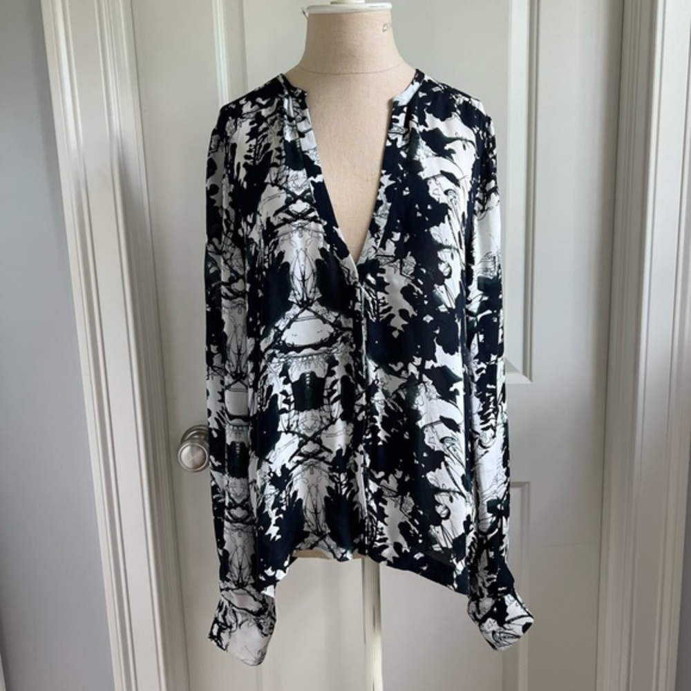 A.L.C Printed Silk Button Down Long Sleeve Blouse